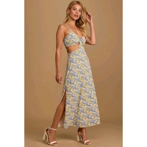 Lulus It's a Perfect Pick Pink Women Floral Print Cutout  Maxi Dress size MEDIUM - Picture 4 of 14